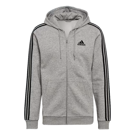 Adidas Essentials Fleece 3-Stripes Full-Zip Hoodie Grey